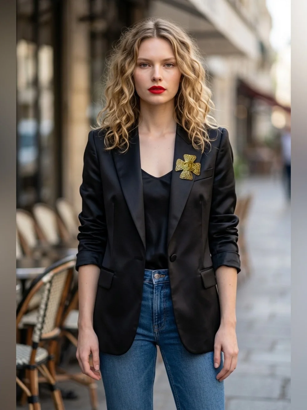 CHANEL Gold-Tone Cross Brooch with Interlocking CC